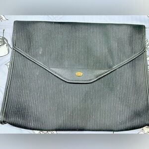 Vintage Salvatore Ferragamo Green Texture Leather Clutch / Portfolio Rare
